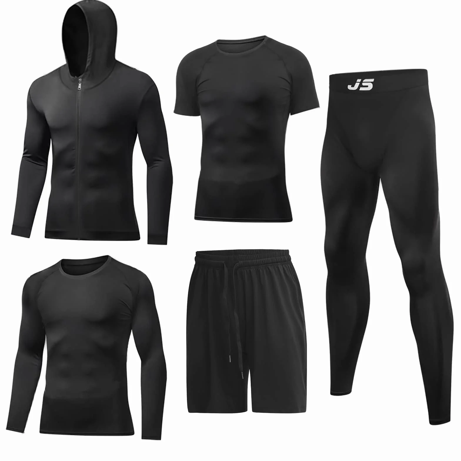 JULY'S SONG Sportbekleidung für Herren Kompression 5pcs Set Fitness Kleidung Trainingsanzug Männer Elastische Sportwear Gym Running Outfit Outdoor