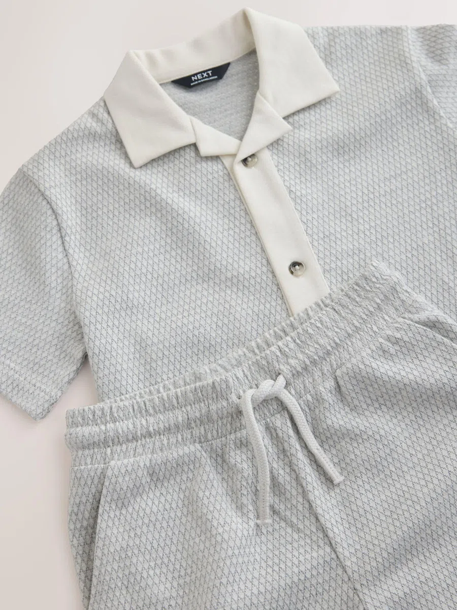 NEXT Jungen Durchgeknöpftes Hemd mit Revers und Shorts im Set
