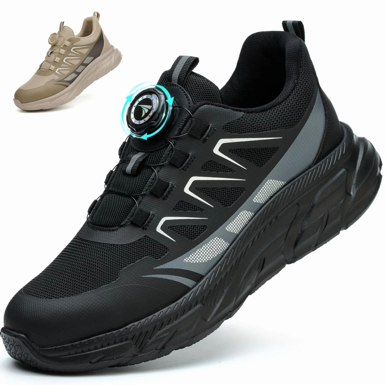 RASEARY Sicherheitsschuhe Arbeitsschuhe Herren Damen Bequem Stahlkappenschuhe Leicht Atmungsaktiv Industrielle Arbeitsschuhe mit Drehschnallen Schnürsenkeln