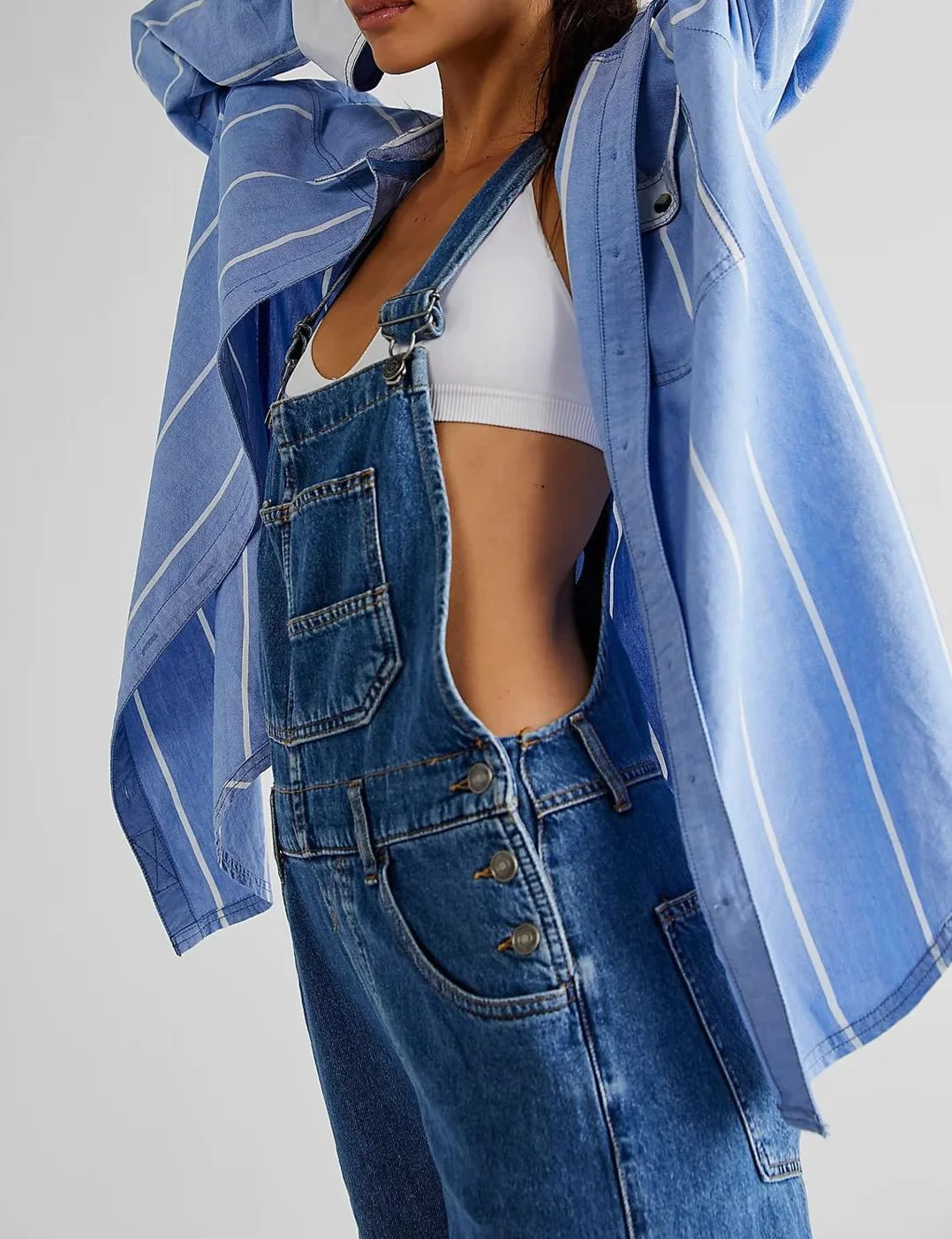 Damen Casual Denim Jean Overalls Lose Verstellbare Träger Baggy Latzhose Bib Romper Jumpsuit Harem Hosen