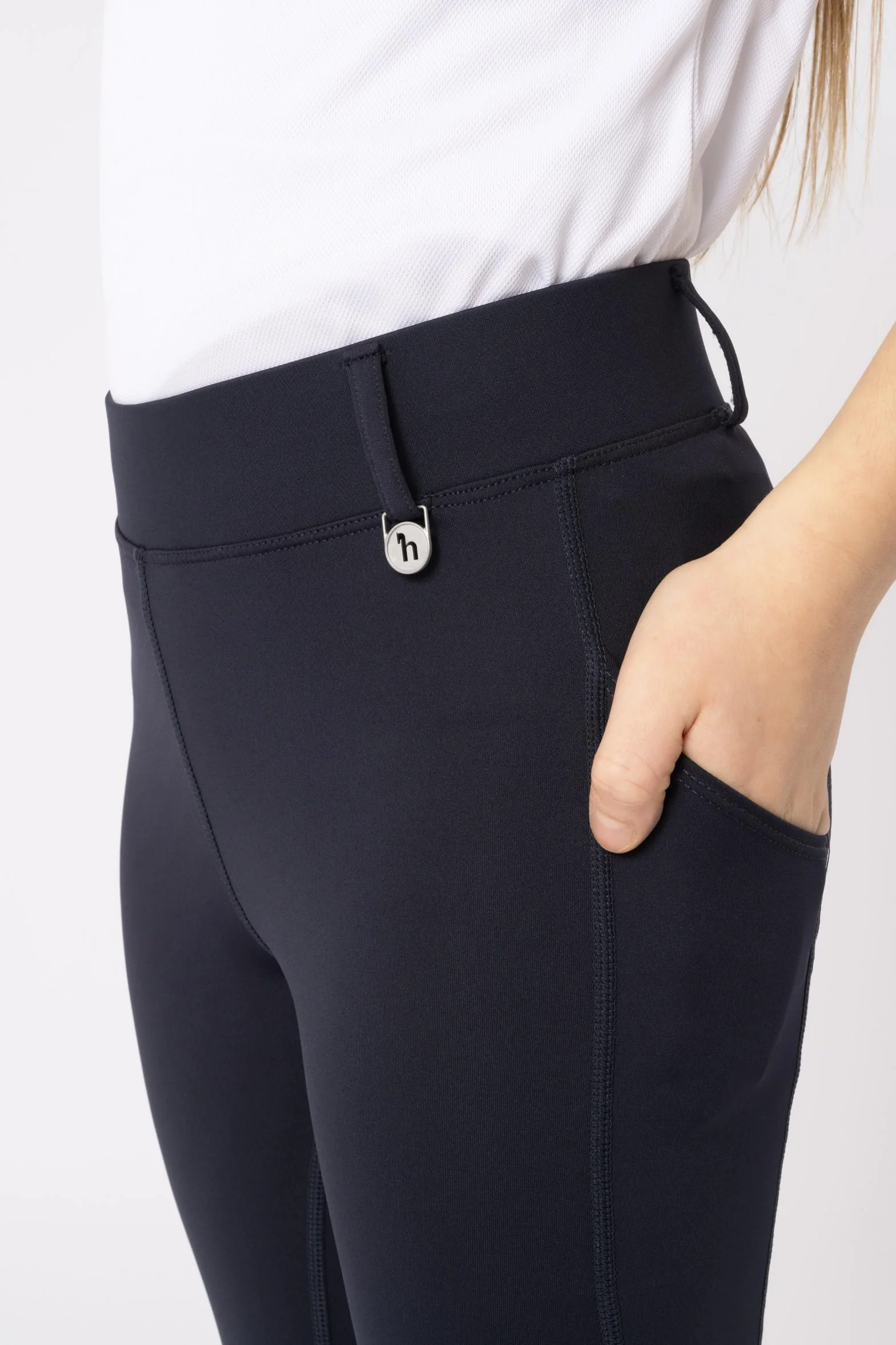 HORZE Kinder Reitleggings DEA, Reithose Mädchen, Gürtelschlaufen, Vollbesatz, Handytasche