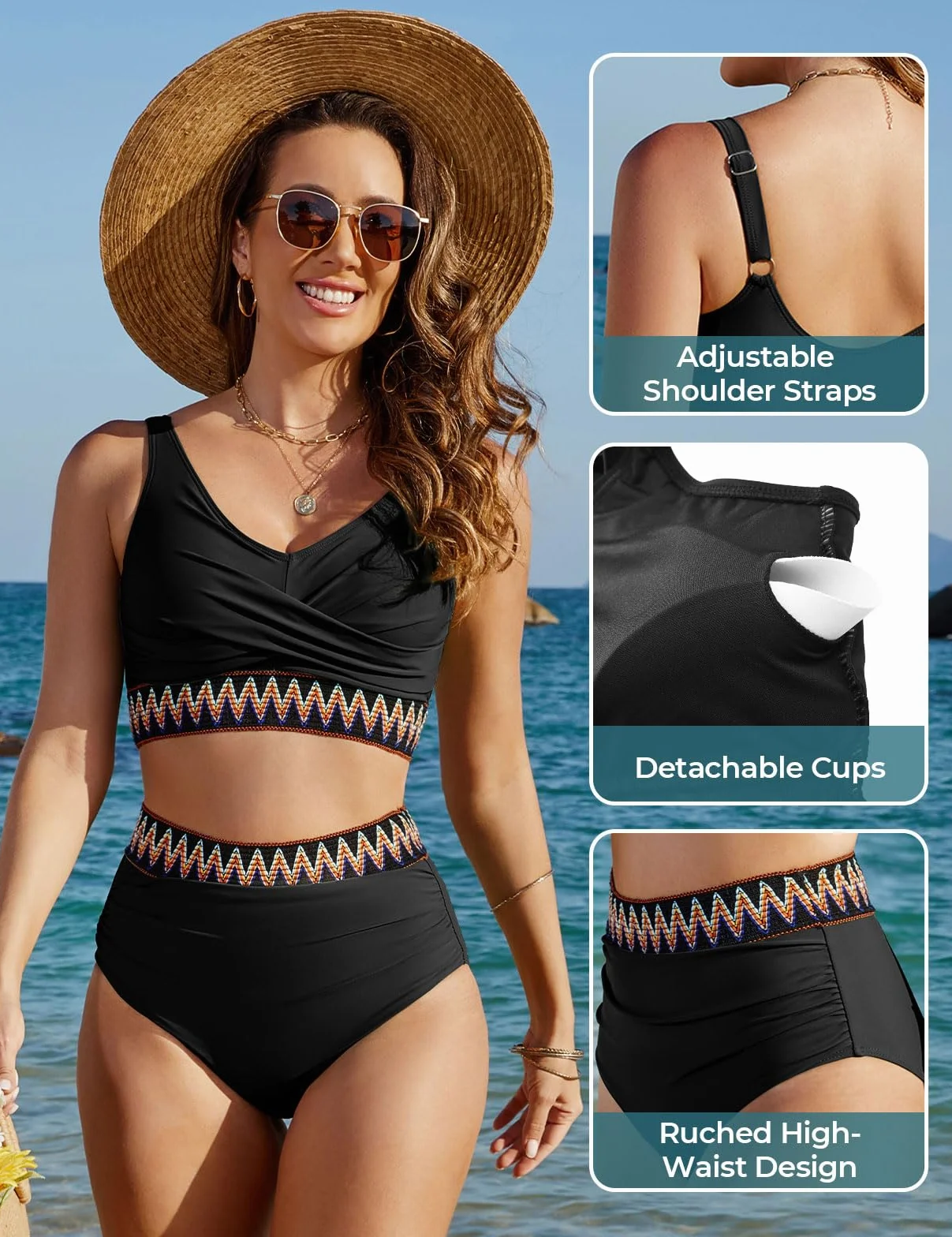 Bikini Damen Set Hohe Taille Bauchweg Badeanzug Zweiteilig Sexy V Ausschnitt Push Up Bikini Bunt Gestreift Bademode Grosse Grössen Beach Pool Bikini