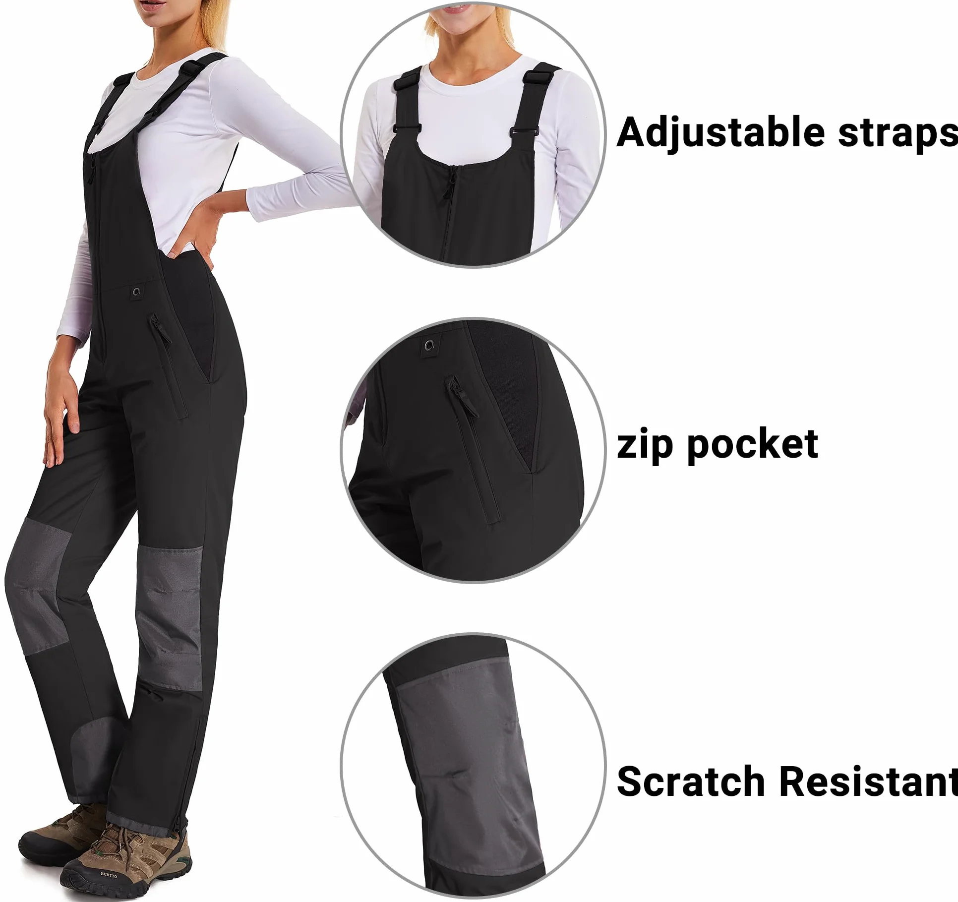 Damen Skihose Latzhose Wasserdicht Softshellhose Overall Winter Warm Gefüttert Schneehose Snowboardhose mit Verstellbaren Hosenträgerhose