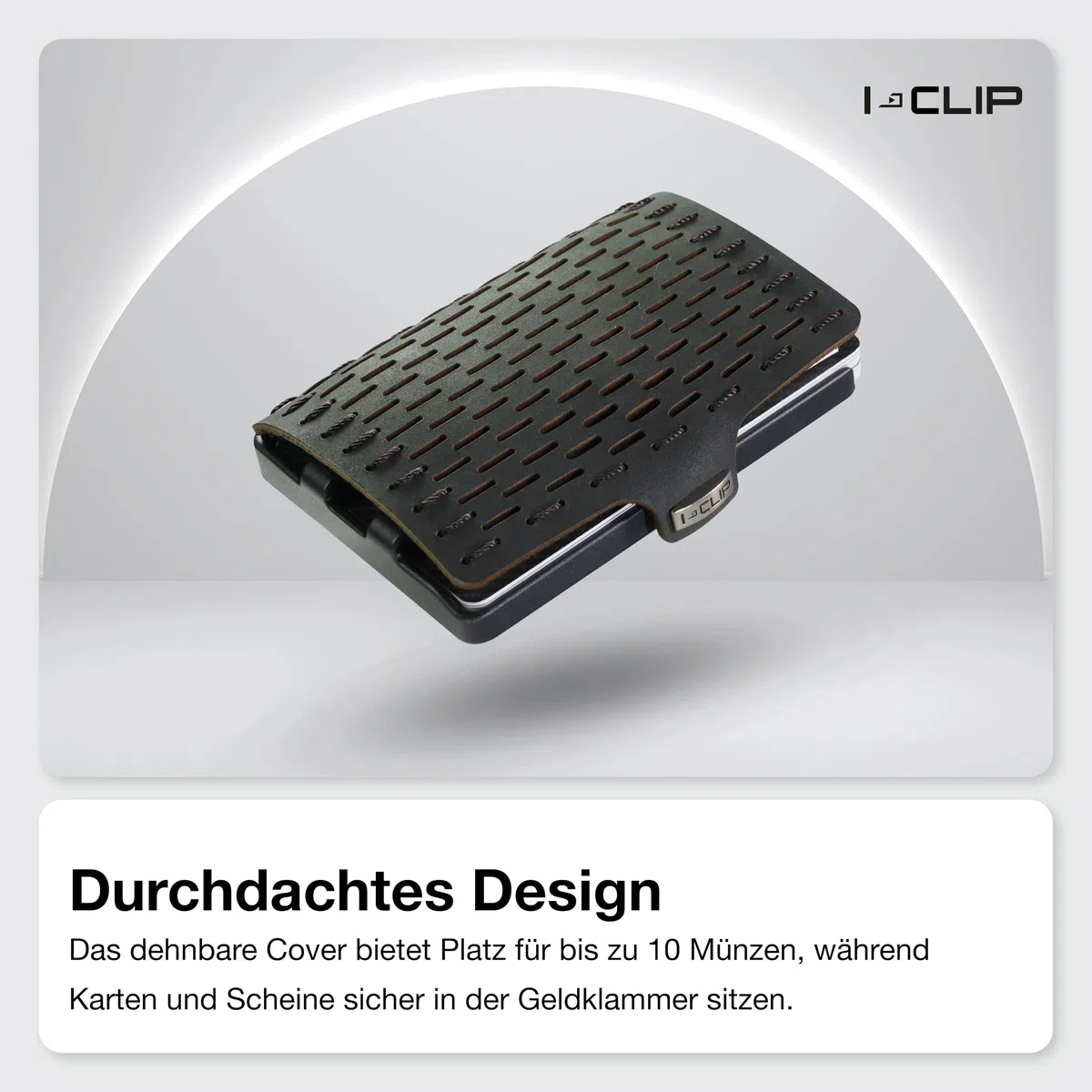 I-CLIP Original Geldbörse mit Münzfach - Slim Wallet - Leder Geldbörse mit Geldklammer - Schwarz mit schwarzem Rahmen