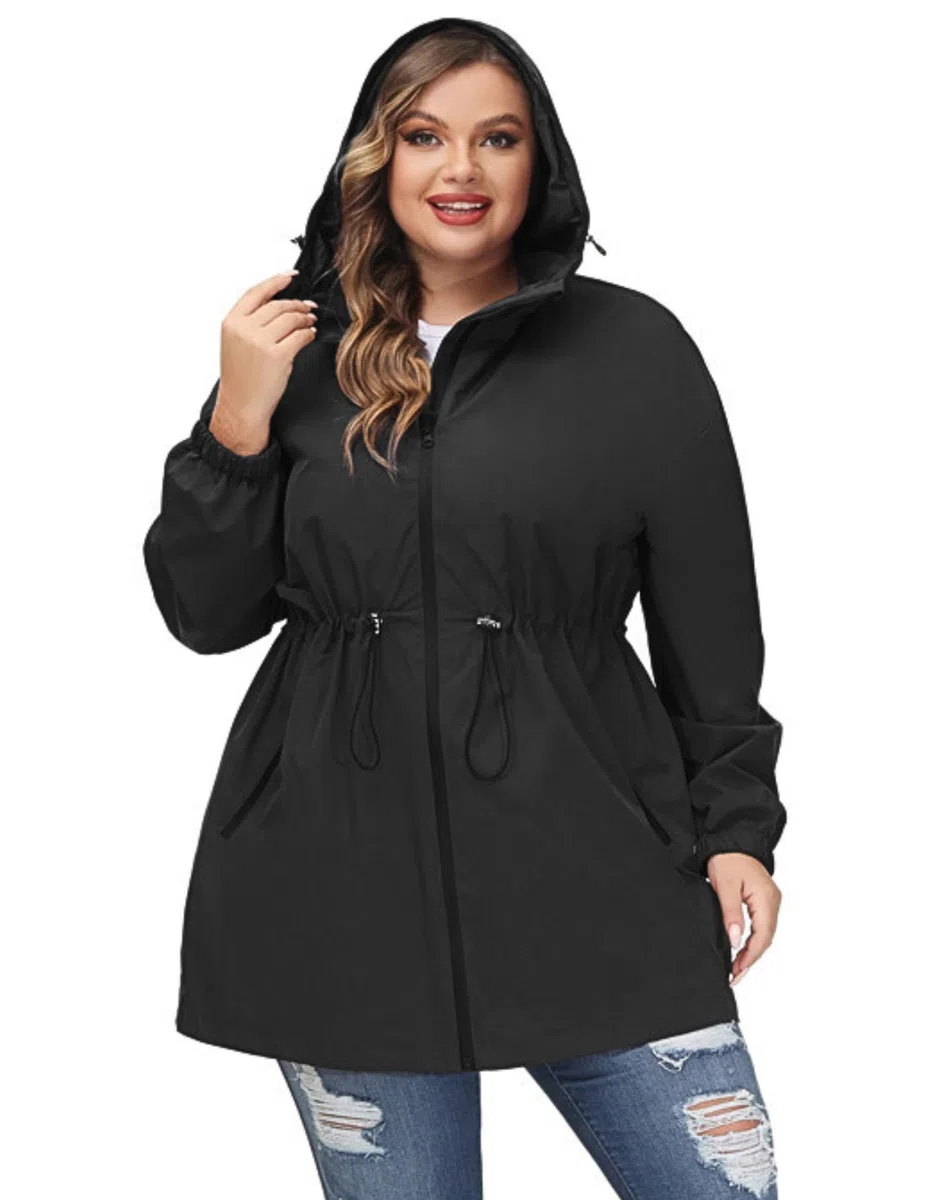 Hanna Nikole Damen Große Größe Regenjacke Leicht Wasserdicht Regenmantel mit Kapuze Windbreaker Sport Outdoorjacke