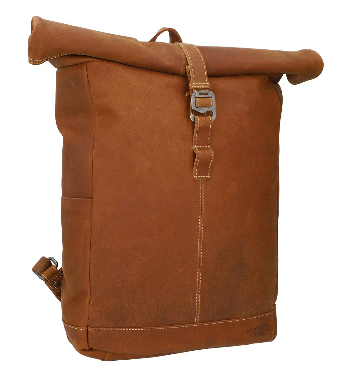 Gusti Leder „Bendik“ Rolltop Rucksack – Lederrucksack Braun für Damen & Herren, Vintage Cityrucksack aus Echtleder, Laptop Rucksack & Outdoor Backpack für Alltag, Uni & Reisen