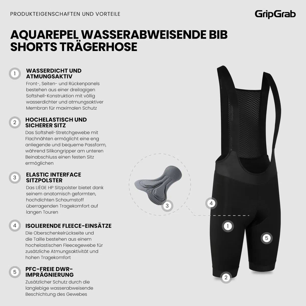 GripGrab AquaRepel Thermo Radsport Bib Shorts - Winter Fahrrad Trägerhose | Wasserabweisende Softshell Rennrad, Gravel & MTB Hose mit Sitzpolster für Herren, Winddichte Membran, 1 Nr. größer wählen