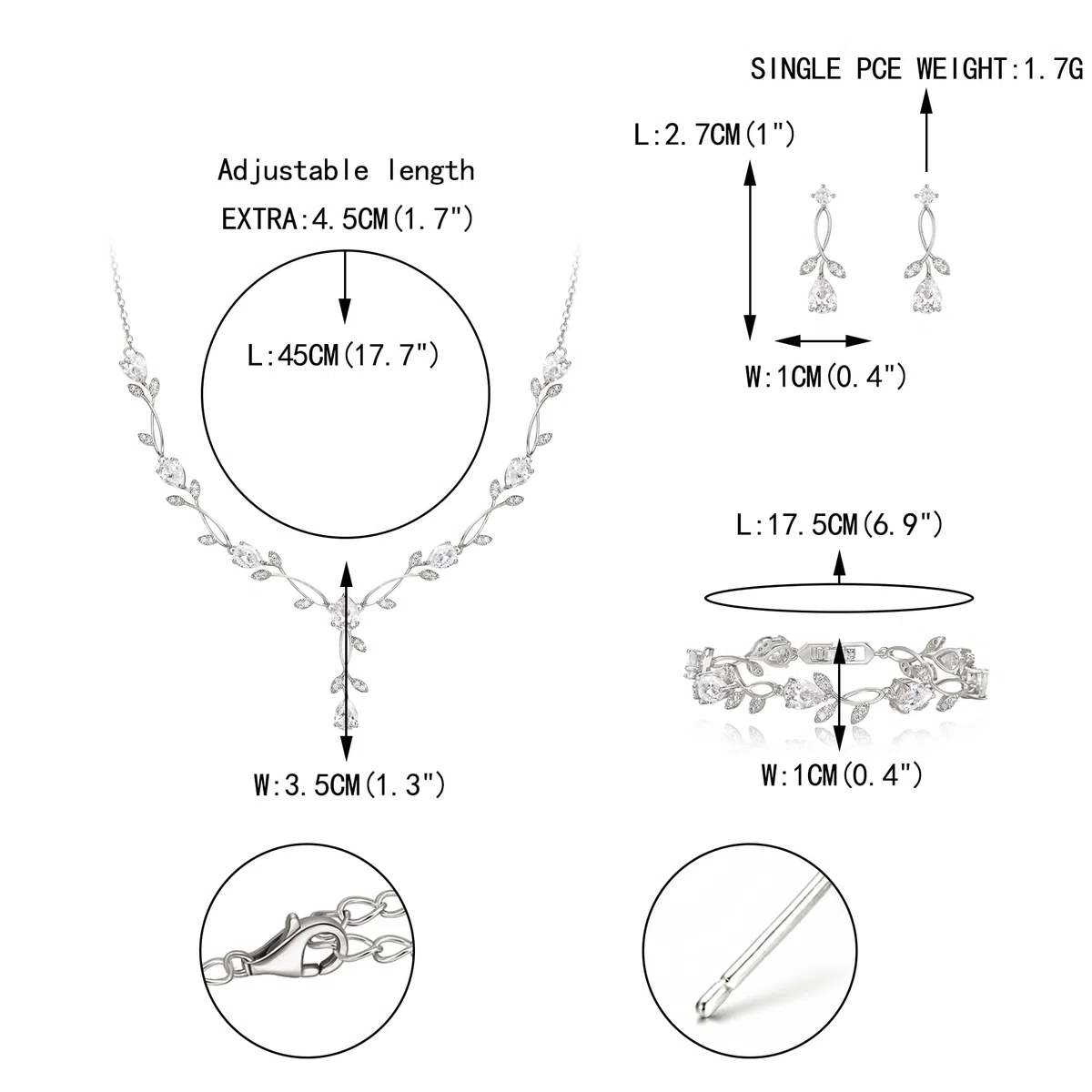 EVER FAITH Hochzeit Schmuckset für Braut Brautjungfer Teardrop Cubic Zirkonia Blatt Rebe Braut Prom Halskette baumeln Ohrringe Armband Set für Damen