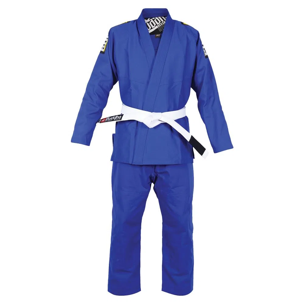 Buddha Fight Wear -Kimono Premium Infinity schwarz Jiu Jitsu Brasilianer / BJJ Gi mit weißem Gürtel, Unisex Erwachsene