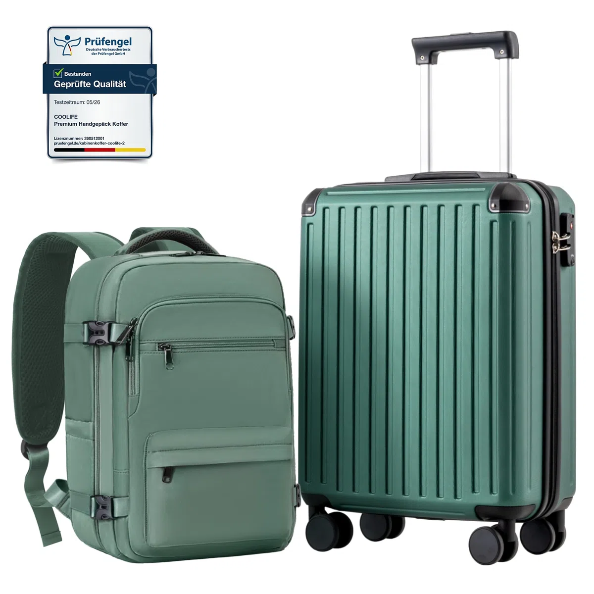 COOLIFE Handgepäck Koffer 55X40X20cm und Kabinen Rucksack 20L(40X25X20cm) Set für Ryanair & Easyjet Flugzeug Handgepäck Kabinengepäck Hartschlagenkoffer Reiserucksack Klein mit TSA-Schloss