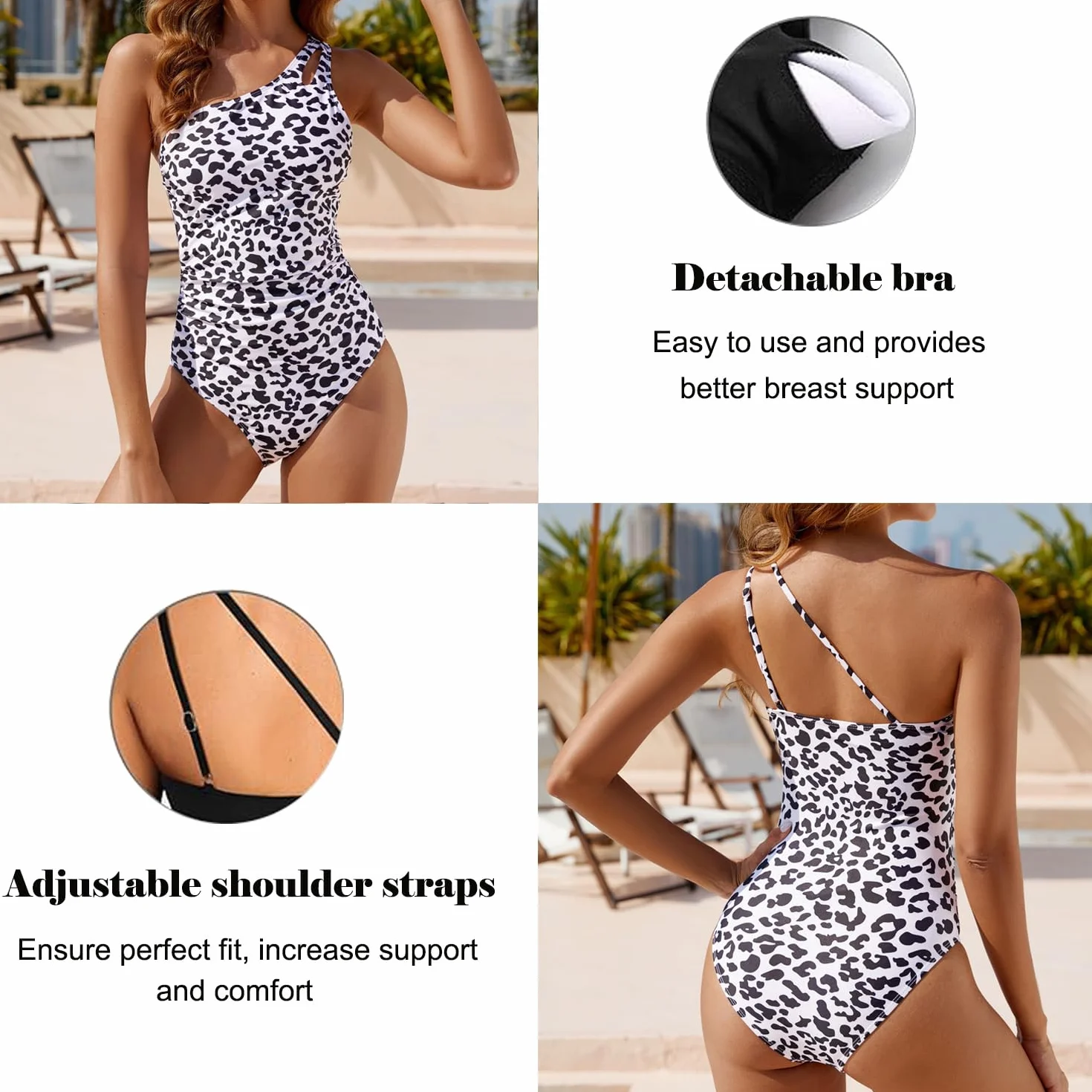USUN Damen Badeanzug Push Up V Ausschnitt Schwimmanzug Einteilige Raffung Bauchweg Rückenfrei Monokinis Cut Out Retro Sexy Schlankheits Bademode high Waist Swimsuit