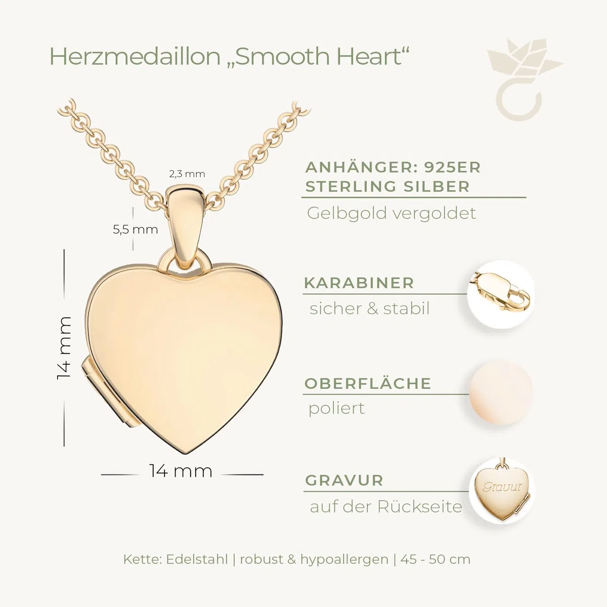 Amoonìc Herz Medaillon zum Öffnen für Bilder Silber 925 und Gold/Rosegold vergoldet I Damen Medallion Amulett Anhänger Aufklappbar | Foto-Service & Gravur