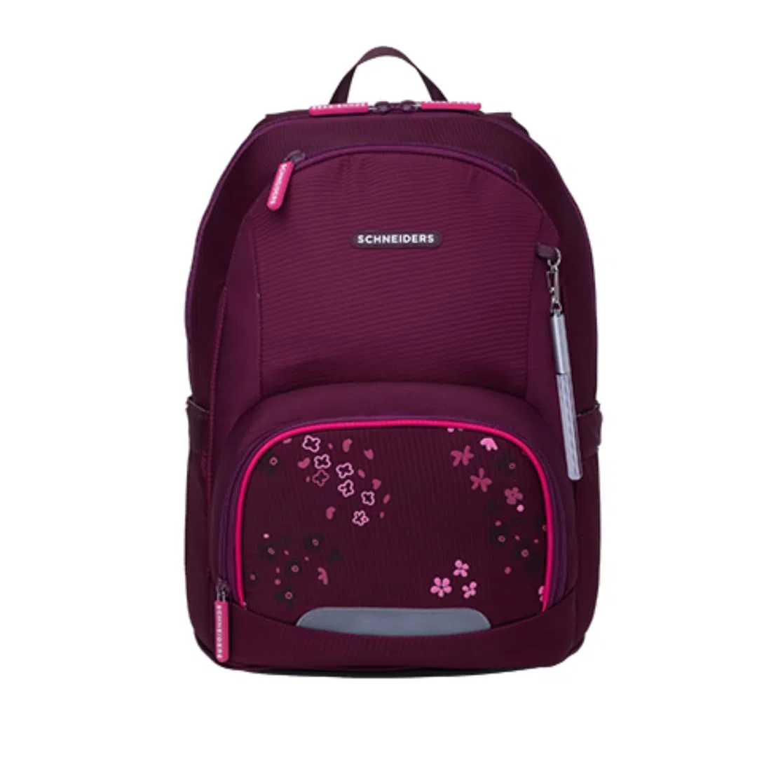 Schneiders Ergojet Schultasche Set Floral Fantasy (6-teilig) – Wandelbarer Mädchen-Schulranzen Einhorn, LED-Licht, ergonomisch & nachhaltig, leicht (990g), Schule & Freizeit, 21L, Bordeaux-Rot