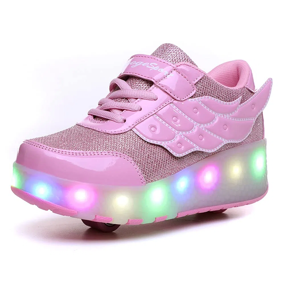 Axcer LED Skateboardschuhe Blinkend Schuhe Mit Rollen Automatisch Einziehbar Komfort Räder Sneaker Outdoor Fitnessschuhe 7 Farbwechsel Rädern Gymnastik Traillaufschuhe für Jungen Mädchen Geschenk