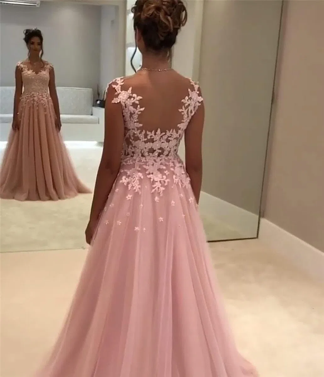 HUINI Spitzen Ballkleider Lang A-Linie Formell Abendkleid Prinzessin Hochzeitsgast Kleid Ärmellos Festkleid
