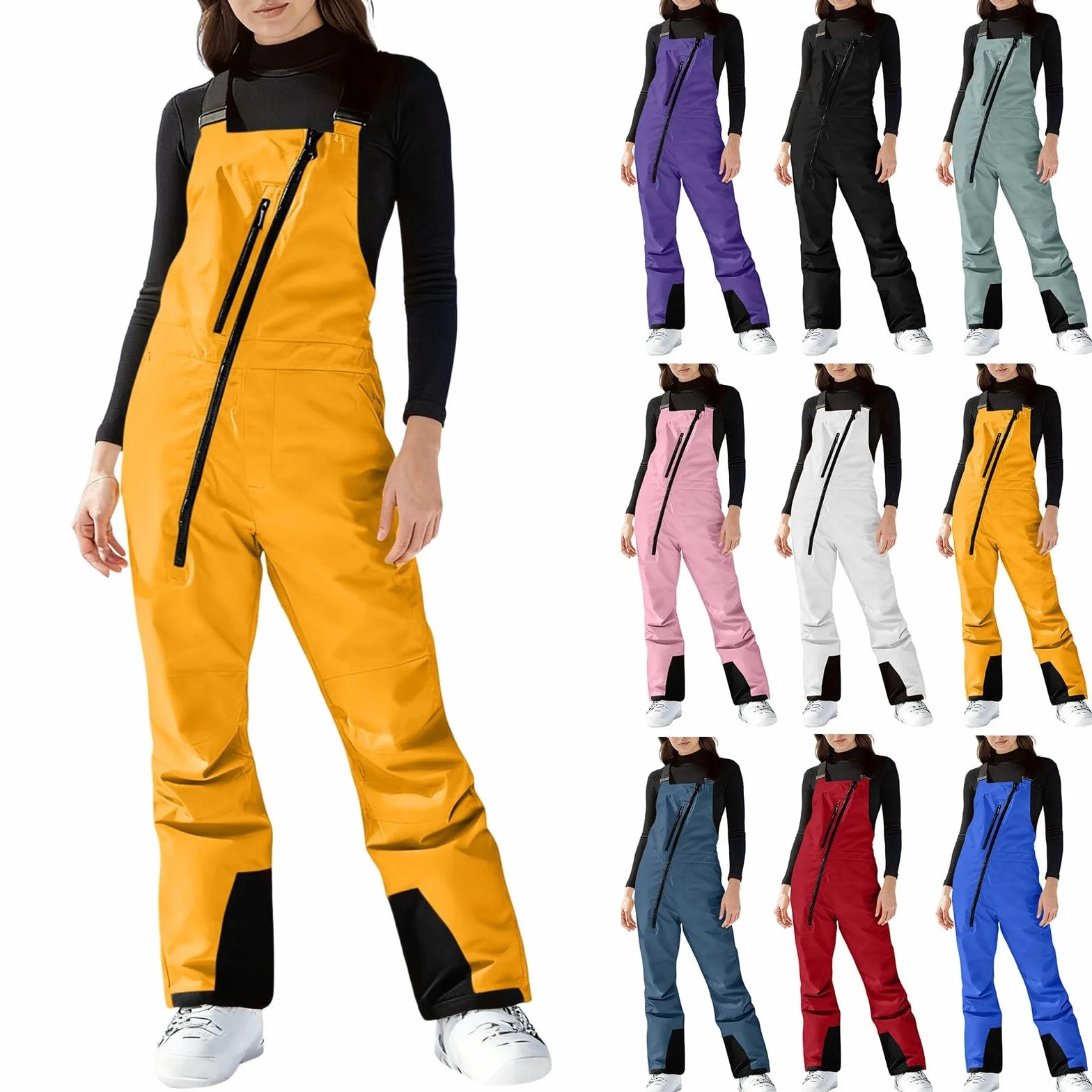 Skihose Damen Skianzug Winddichte Schneehose Warm Latzhose Ski Hosen Winter Snowboardhose Outdoor Schneeanzug Reißverschluss Skioverall Mode Softshellhose Skianzüge Wasserdicht Wanderhose