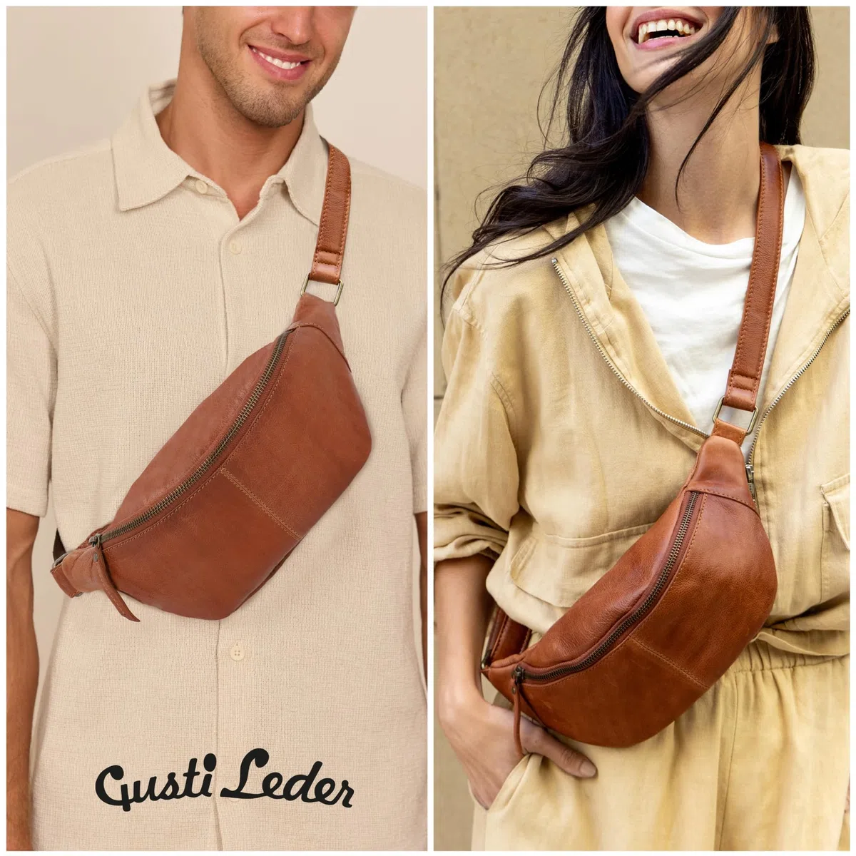 Gusti Leder Bauchtasche Cillian – Vintage Gürteltasche Leder Damen Herren vielseitige Hüfttasche Crossbody Bag aus Rindsleder für Alltag Reisen Festivals