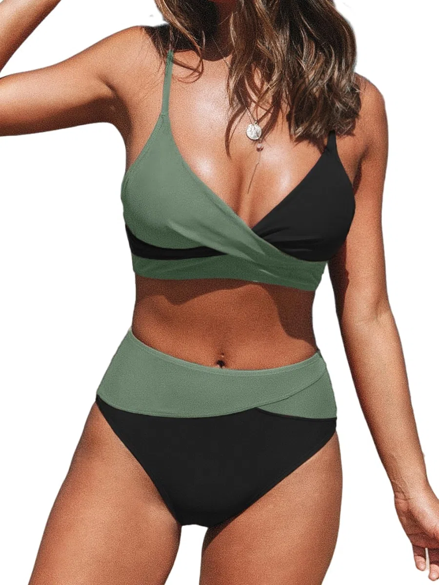 CUPSHE Damen Bikini Set Crossover Bustier High Waist Bikini Bademode Elegant Zweiteiliger Badeanzug Swimsuit