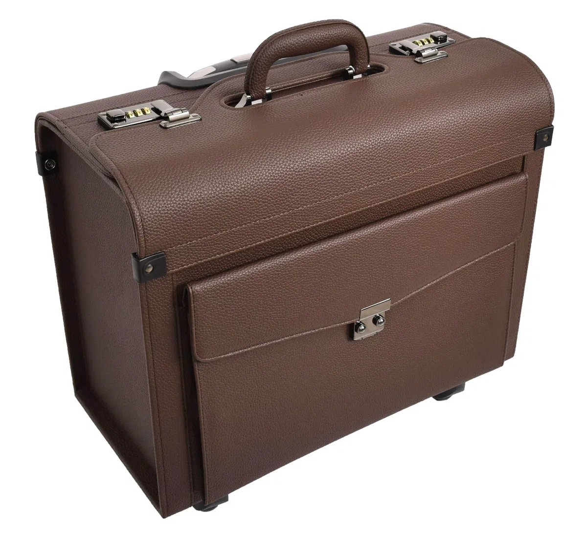 House of Leather Commander Pilot Case, Pilotenkoffer, Gepäck - Handgepäck, Braun, 4-Räder, Kunstleder, leicht, Carry-on, Kabinentasche