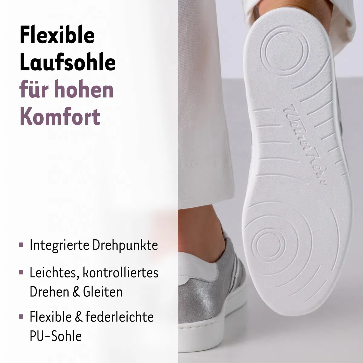 Werner Kern Tanzschuhe Damen Lacey | Tanzsneaker Silber für Latein, Salsa & Bachata mit Drehpunkten | Gleitfähige, vernähte Sohle | Geschlossen, herausnehmbare Innensohle | Made in Italy | 32-43 EU