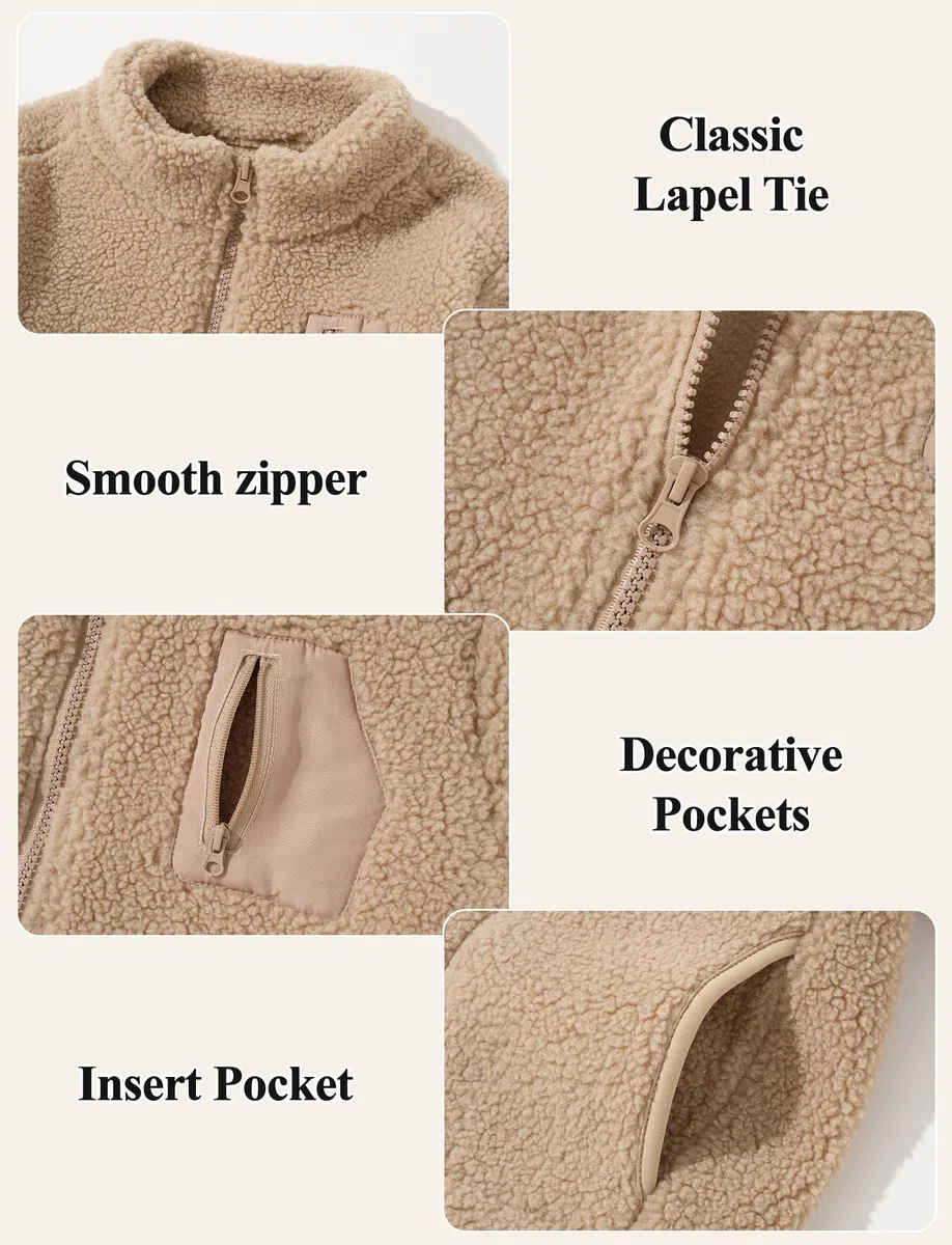 Maeau Kinder Mädchen Jungen Jacke Fleece Fleecejacke Warme Weich & Komfortabel Winterjacke Mode Kleinkind Mantel mit Reißverschluss & Taschen Herbst Sweatjacke Outdoor Ohne Kapuze 6-15 Jahre/120-160cm