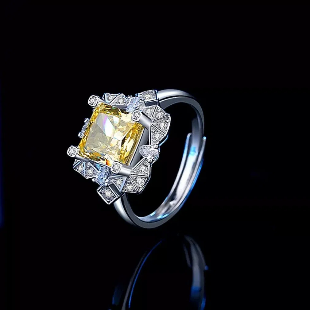 Ringe, 8 mm gelber Diamantring aus hochwertigem Edelstahl (S925), verstellbare Größe, Hochzeit oder for Geburtstag