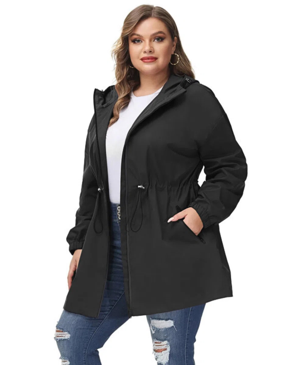 Hanna Nikole Damen Große Größe Regenjacke Leicht Wasserdicht Regenmantel mit Kapuze Windbreaker Sport Outdoorjacke