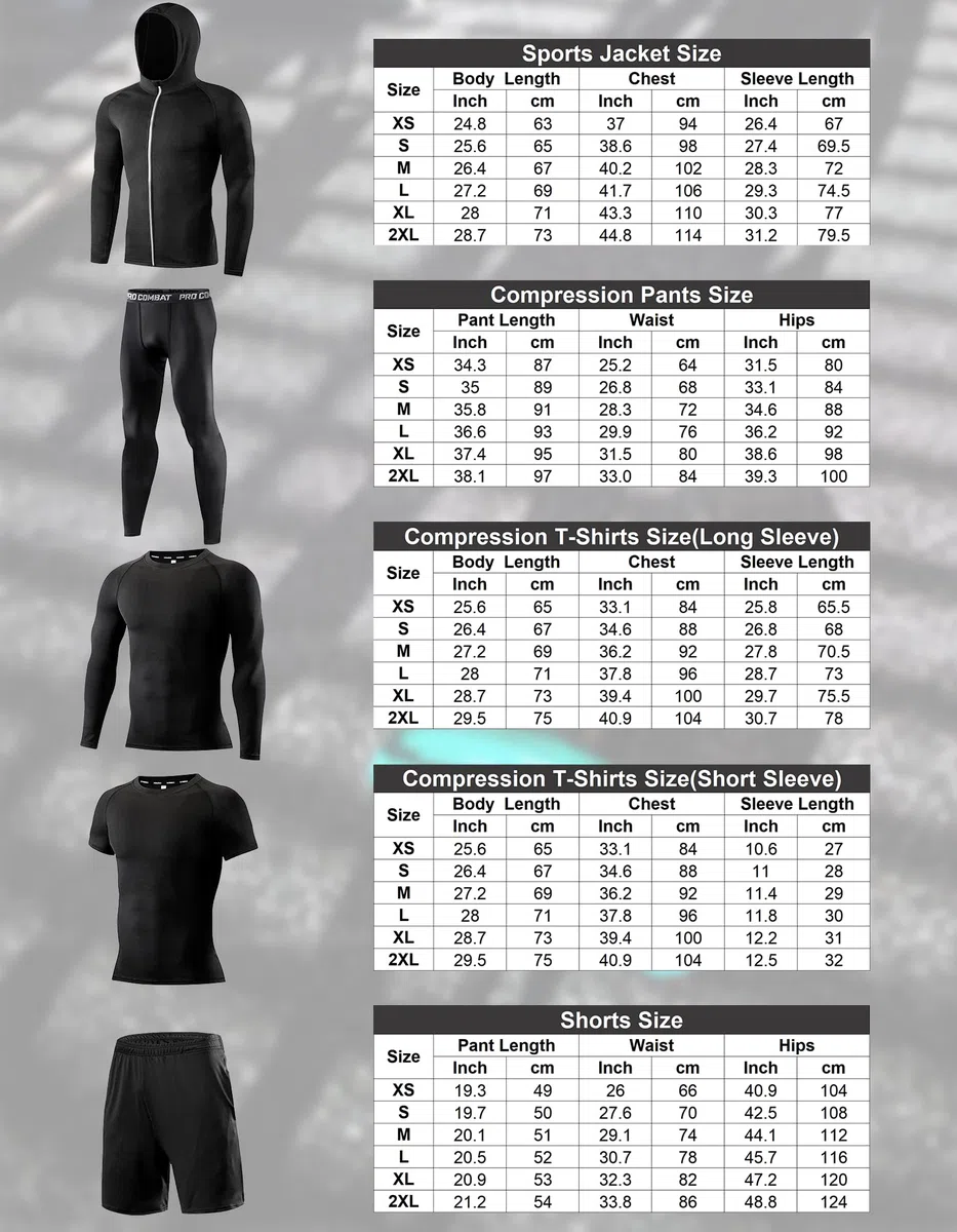 Herren Sport Fitness Set 5 Stück Kompressionsshirt Langarmshirt Sporthose Leggings Laufshirt Funktionswäsche Atmungsaktiv Schnelltrocknend Trainingsanzug für Running Gym Outdoor