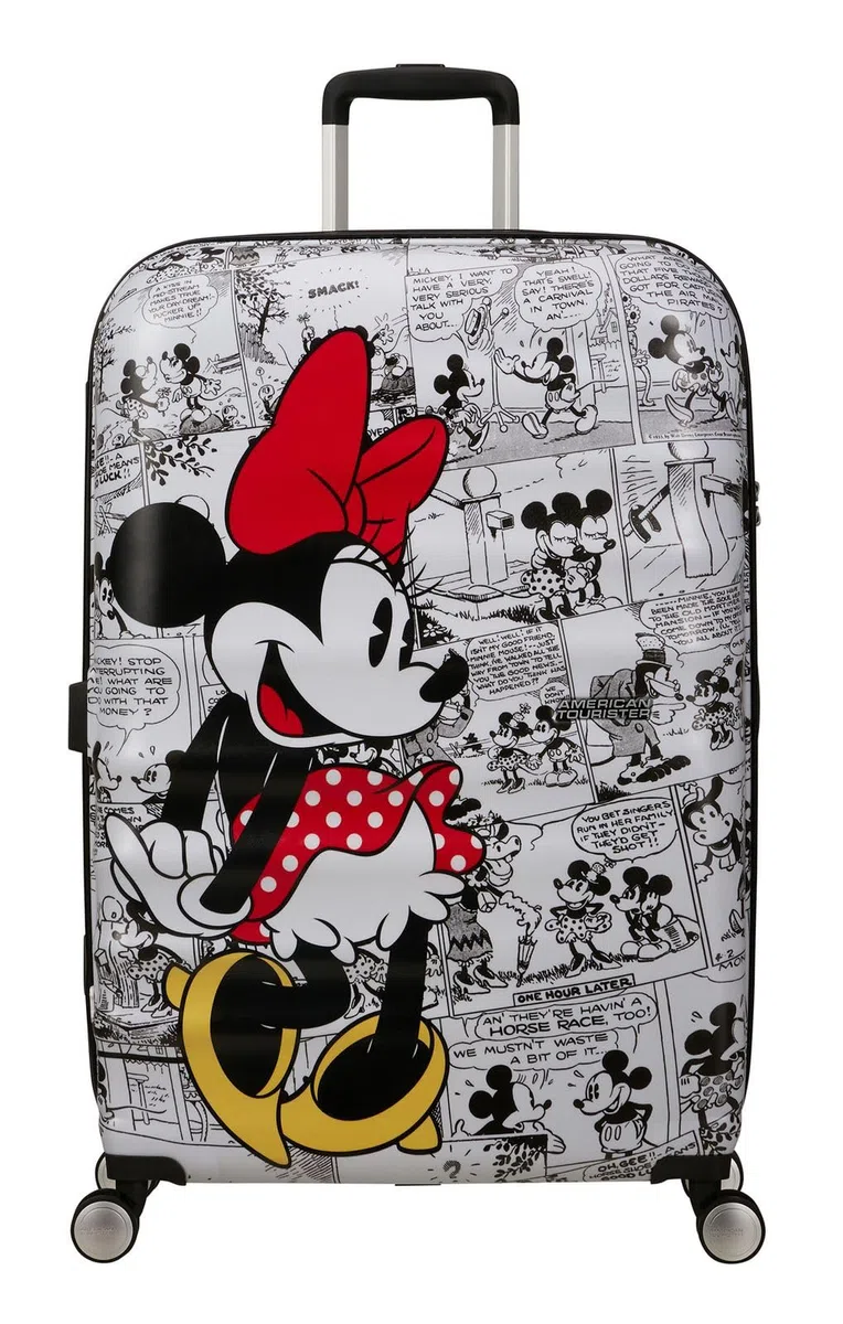 American Tourister Wavebreaker Disney - Minnie Mouse Hartschalenkoffer Groß (77 cm), Reisekoffer, TSA Schloss, 4 Rollen, 96 L, 4.2 kg - Minnie Comics White