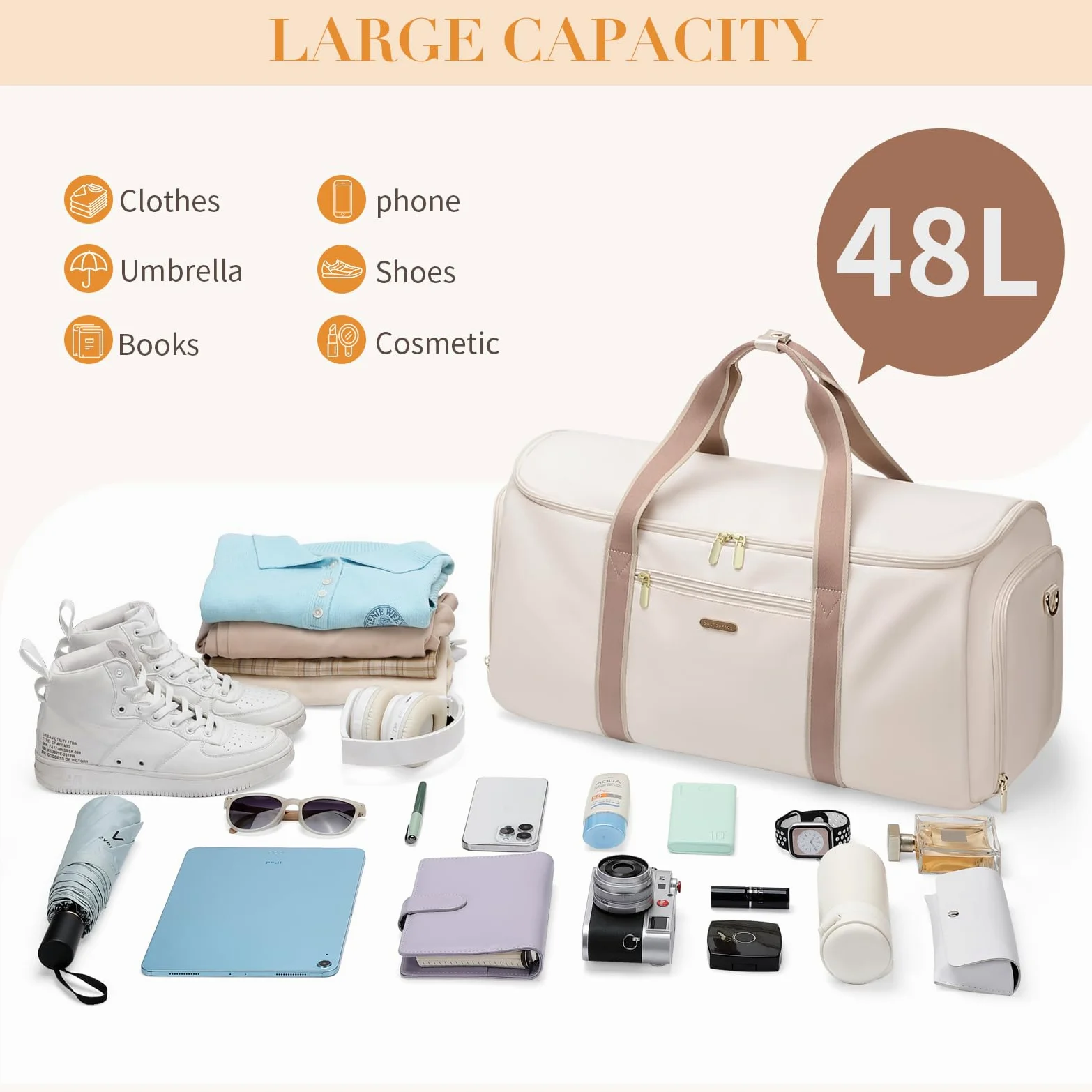 Umwandelbare Kleidersack 2 in 1 Reisetasche Handgepäcktasche für Damen Anzugtasche Reisetaschen für Business, Reisen und Sport (Cremefarben)