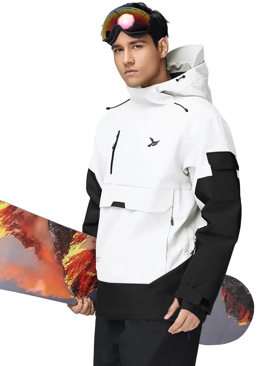 HOTIAN Herren Skijacke Warm Winterjacke Wasserdicht Atmungsaktiv Snowboardjacke Winddicht Funktionsjacke mit Abnehmbarer Kapuze