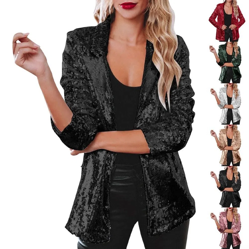Nightclub Pailletten Blazer Damen Schimmer Glitzer Jacke Mantel Herbst Outerwear