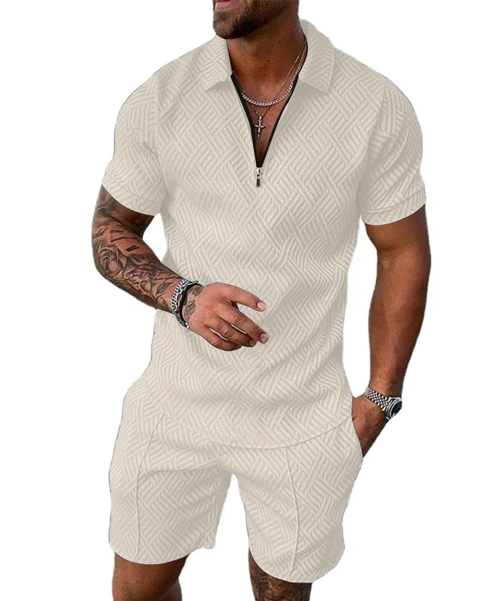 Fastkoala Herren Trainingsanzug Outfit Set Zweiteiler Knopf Anzüge Sommer Jogginganzüge 2 Teiler