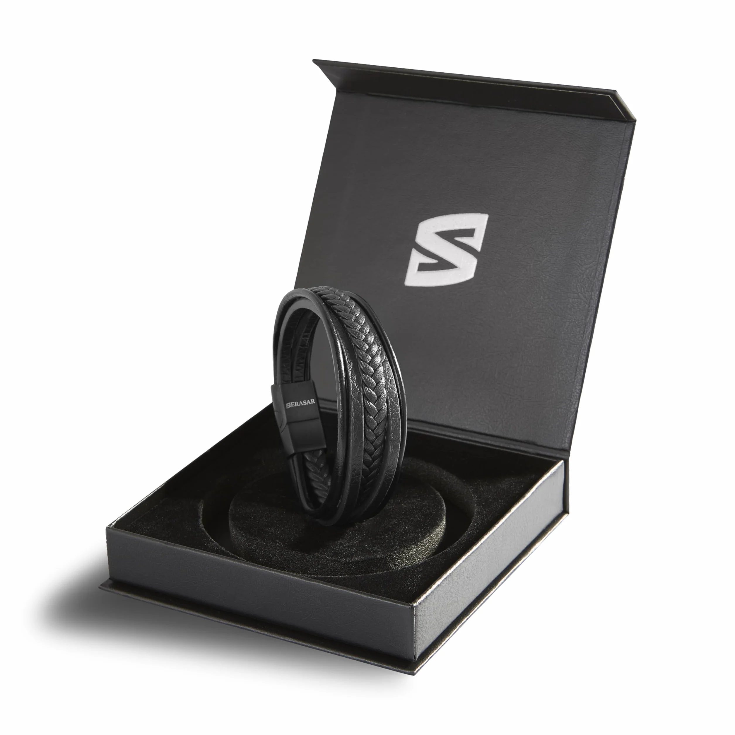 SERASAR Premium Echtlederarmband für Männer [Braid] in Schwarz & Braun | Verschiedene Längen | Magnetverschluss aus Edelstahl | Inklusive Schmuckschachtel | Tolles Geschenk für Männer