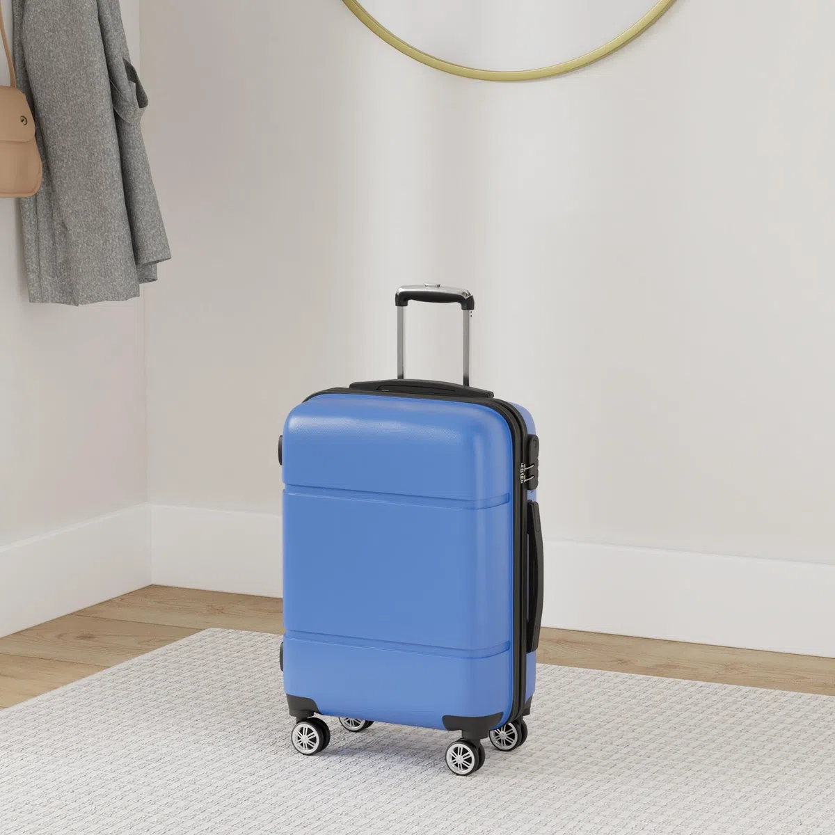 KONO Reisekoffer Handgepäck Koffer mit Rollen Hartschale Trolley 55x38x22cm 33 Liter Leichtgewicht ABS Navy Blau