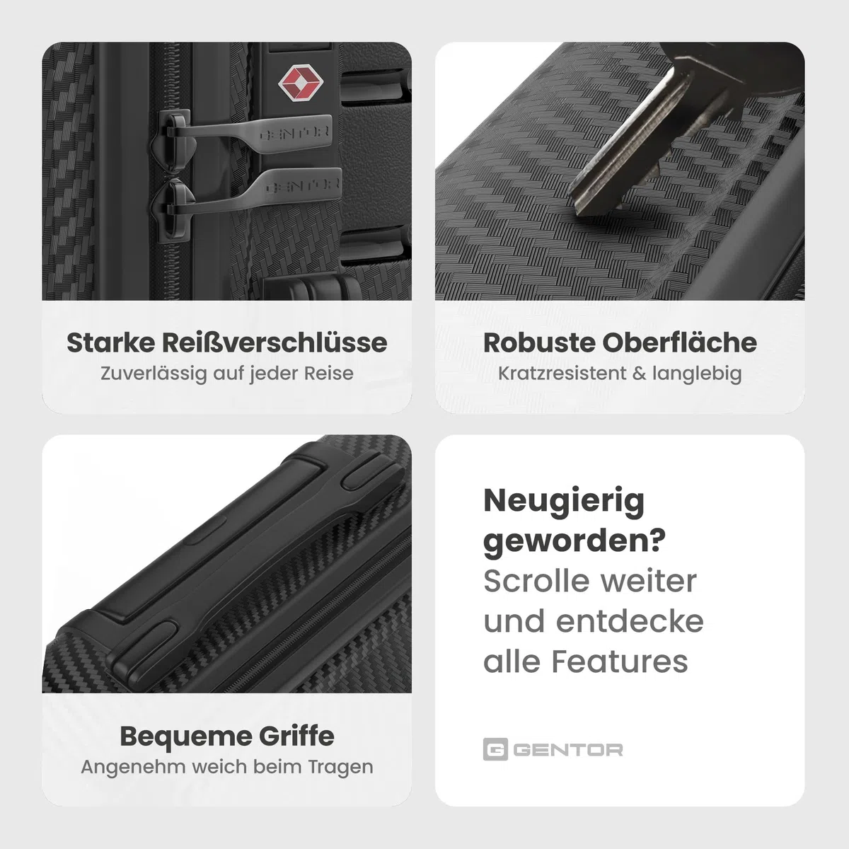GENTOR Reisekoffer groß XL mit Rollen – Hartschalenkoffer 74x49x29 cm – Trolley Koffer mit TSA-Schloss, 4 Leise Rollen, Stabil & Leicht – Rollkoffer für Aufgabegepäck & Urlaub (Schwarz)