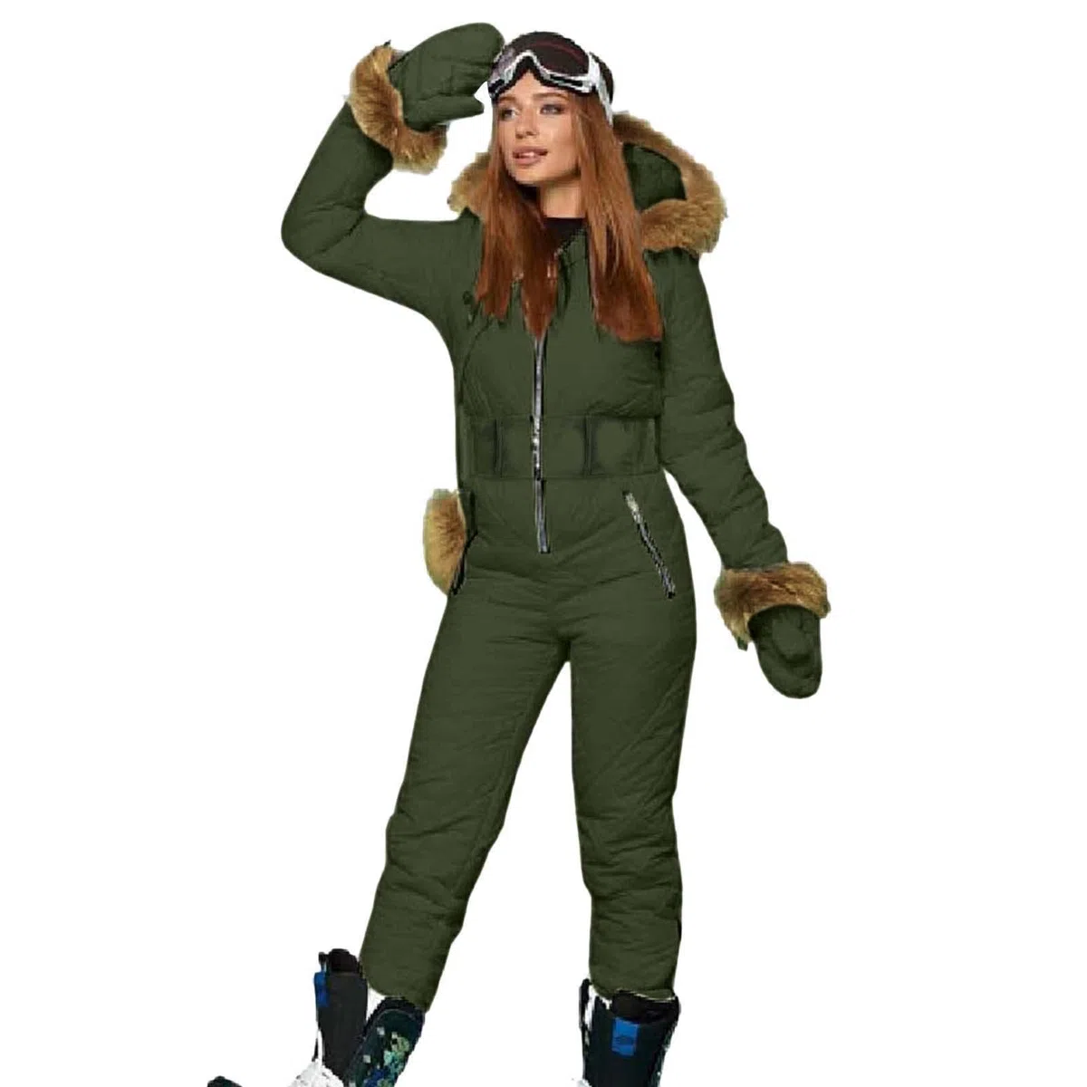 Ski-Overall für Damen, mit Reißverschluss, Ski-Anzüge, für den Winter, Outdoor, einteiliger Skianzug, wasserdichte Jacke, Schneeanzug und nicht abnehmbare Outdoor-Sporthose, modischer klassischer