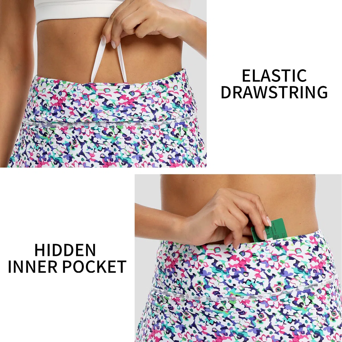 M MOTEEPI Tennisrock Damen 20'' Knielang Rock Mit Hose Drunter Damen Hohe Taille Hosenrock Skort Skirt for Women Golfrock Sportrock