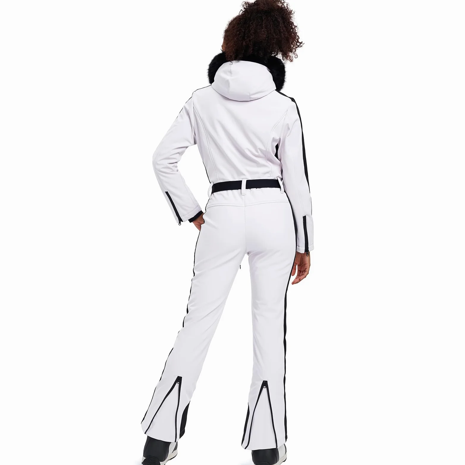 HOTIAN Damen Skianzug Einteiler Skioverall Winter Warme Damen Schneeanzug Wasserdicht Winddicht skibekleidung Schneeoverall Jumpsuit Mit Kapuze White S