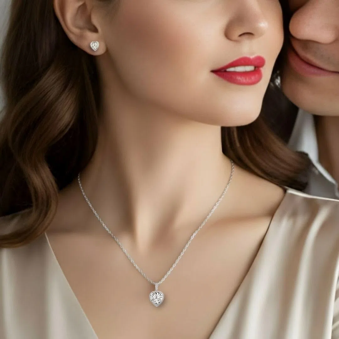 LOVENEST Schmuck Set Damen Silber 925/Rosegold/Gold ZIRKONIA | Herz Schmuckset 3tlg. zum Weihnachten Geburtstag Hochzeitstag | Kette und Ohrringe Set | hochwertiges Geschenk Frau Ehefrau Freundin
