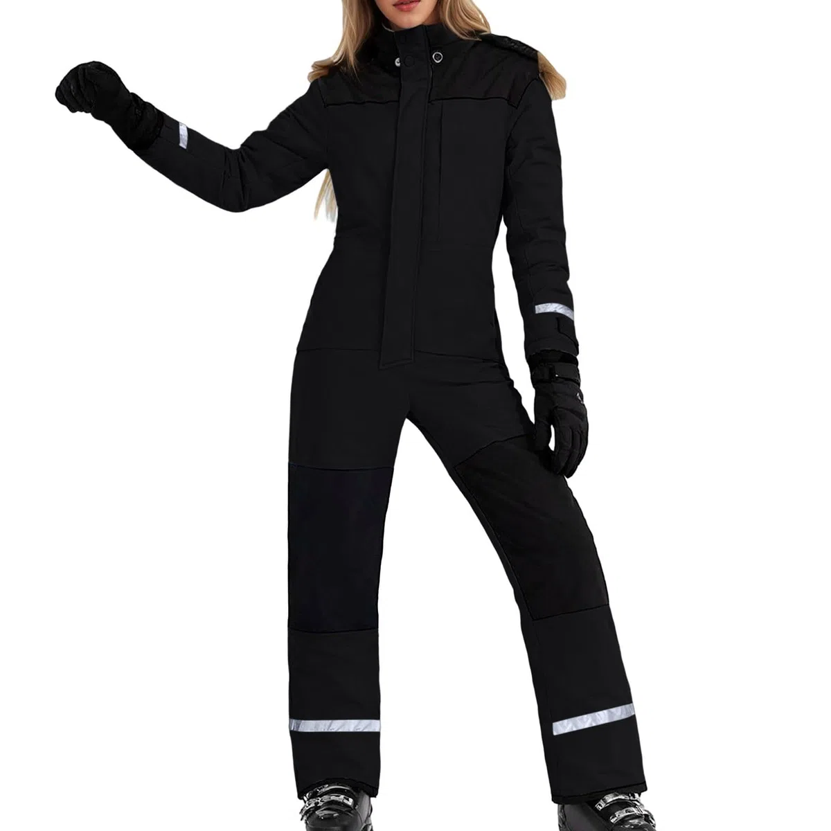 Generisch Damen Schneeanzug Einteiler Skioverall Winter Outdoor Jumpsuit Erwachsene Sportanzug Winddichte Wasserdichte Skianzug Warm Schneeoverall mit Kapuze Reflektierenden Streifen