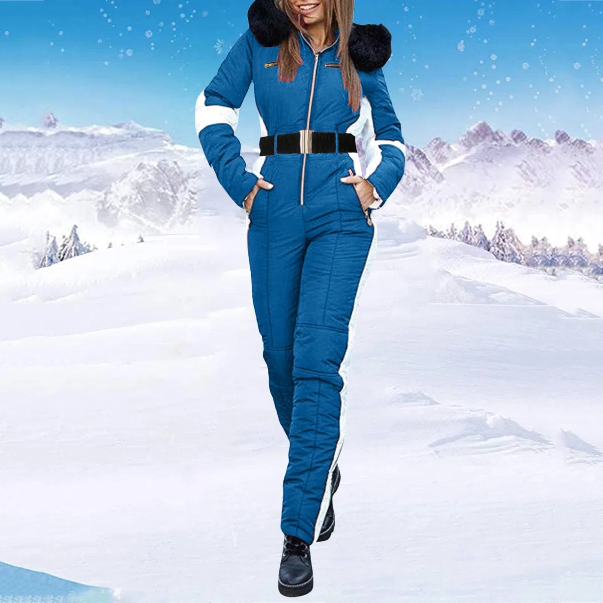 Generisch Damen Skianzug Einteiler Wasserdicht Isoliert Schneeanzug Skioverall Warm Winter Ski Overall Mit Pelzkragen Winddicht Reißverschluss Für Outdoor Sport Thermo Skibekleidung Snowboarden