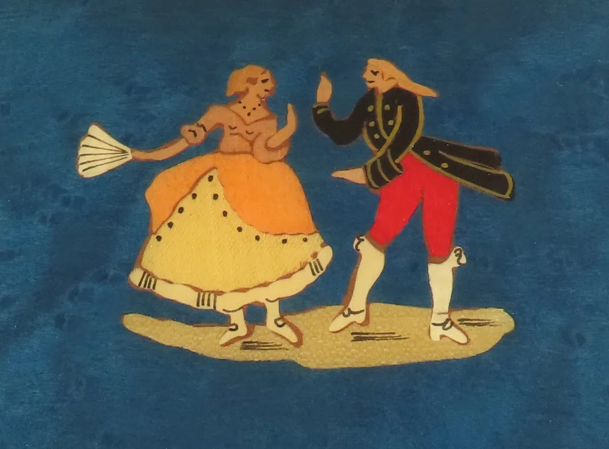 Musikalische Schmuckschatulle/Schmuckschachtel, Schmuckkasten mit Spieluhr aus Holz mit Intarsien-Tänzern und 18-Ton-Federspielwerk - Over the rainbow – Der Zauberer von Oz