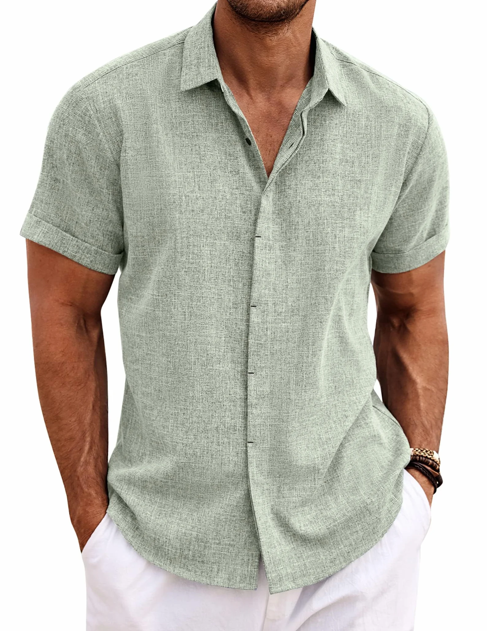 COOFANDY Leinenhemd Herren Kurzarm Hemd Button Down Regular Fit Freizeithemden Sommer Strand Leinen Shirt