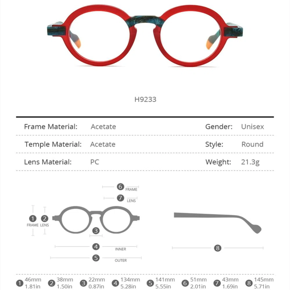 MUTYNE Mehrfarbige Acetat-Brillengestelle für Herren, matt, Retro, runde Brillen, Damenbrillen