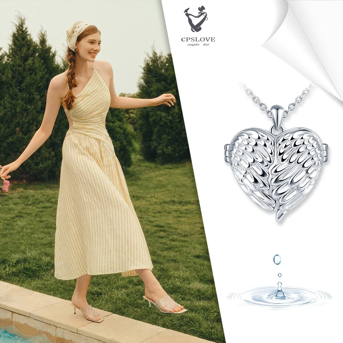 Damen 925 Silber Herz Halskette Medaillon, Engelsflügel Foto Anhänger Ketten, Persönlicher Schmuck für Frauen Mutter Freundin