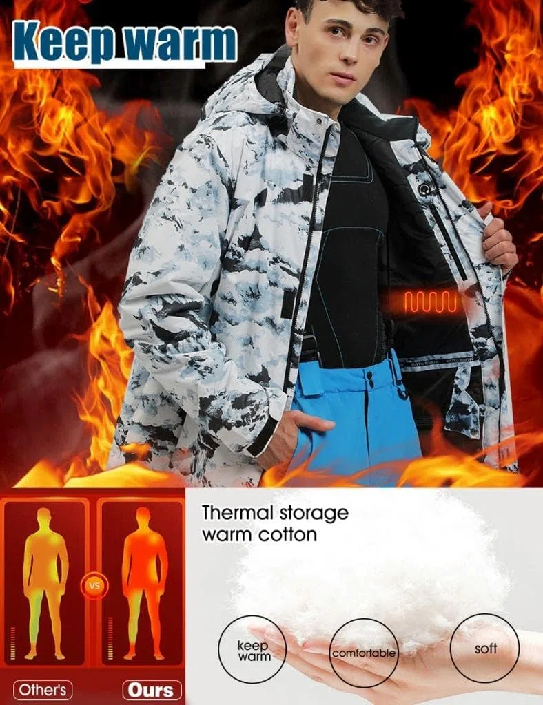 ALSOGO Herren Ski Jacke und Hosen Set Ski Anzug Winter Wasserdicht Winddicht Kapuze Schneemantel 2-Stücke Snowboard Sets
