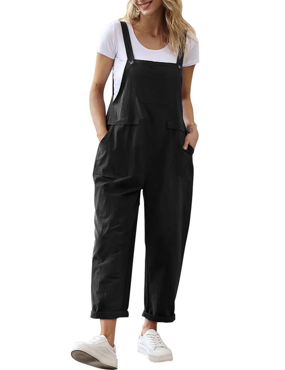 YESNO Damen Latzhose Sommer Oversize Trägerhose Beiläufig Loose Bib Pants Overall Baggy Jumpsuit Strampler Sommerhose mit Träger PV9DE