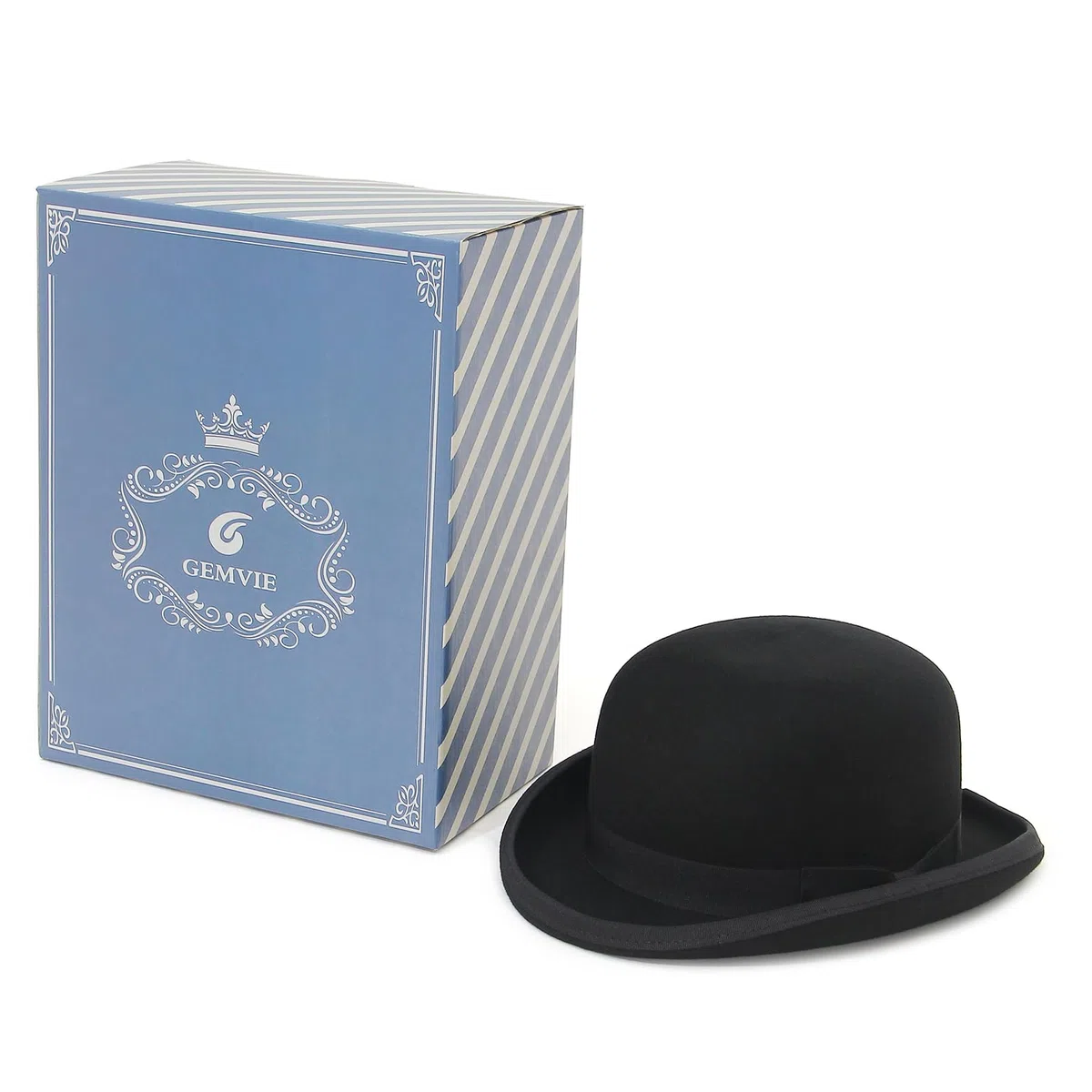 GEMVIE Schwarzer Derbyhut aus 100% Wolle, Theaterqualität, Hut, Bowler-Hut für Herren und Damen, Vintage-Kostüme