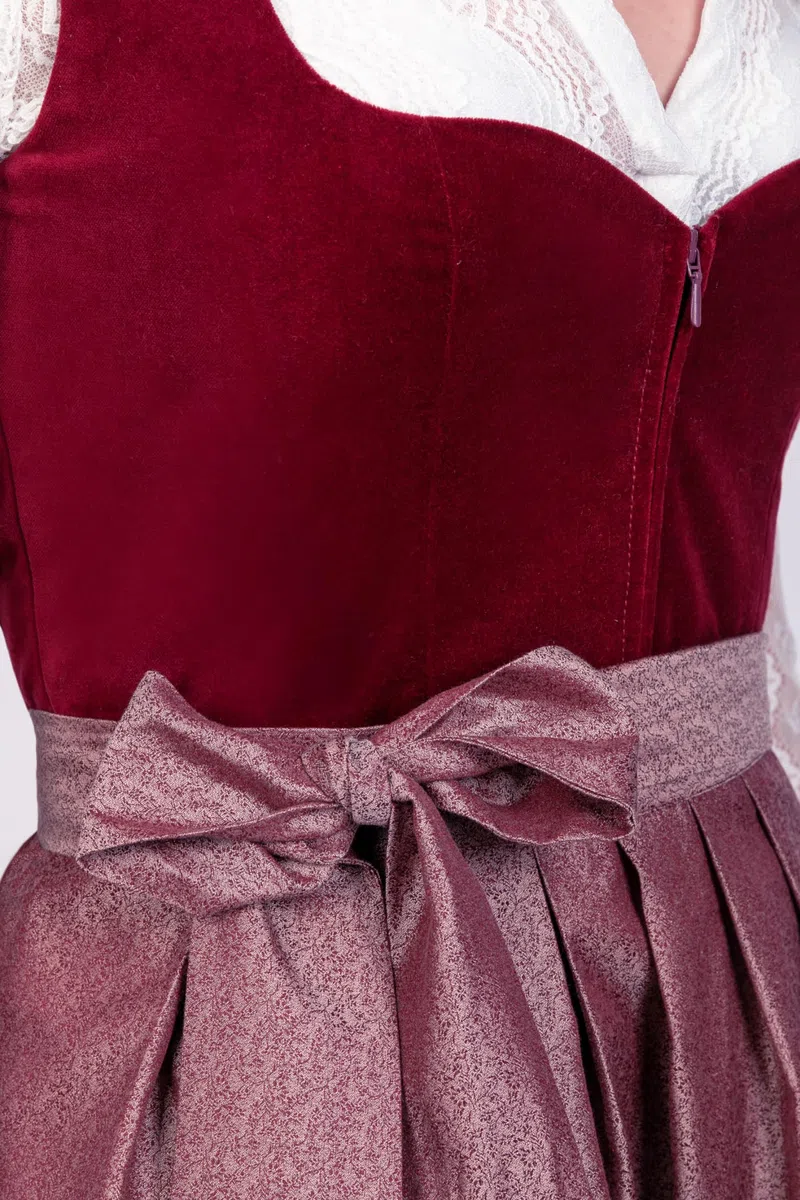 Edelnice Trachtenmode Exklusives Designer Midi Dirndl Lilly Samt rot inkl. Dirndlschürze Gr. 32-54